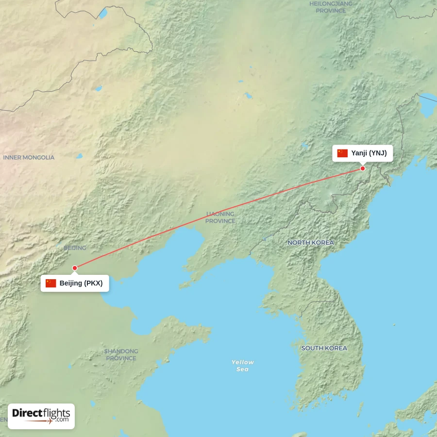 YNJ - PKX route map