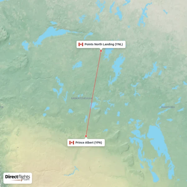 Points North Landing - Prince Albert direct flight map