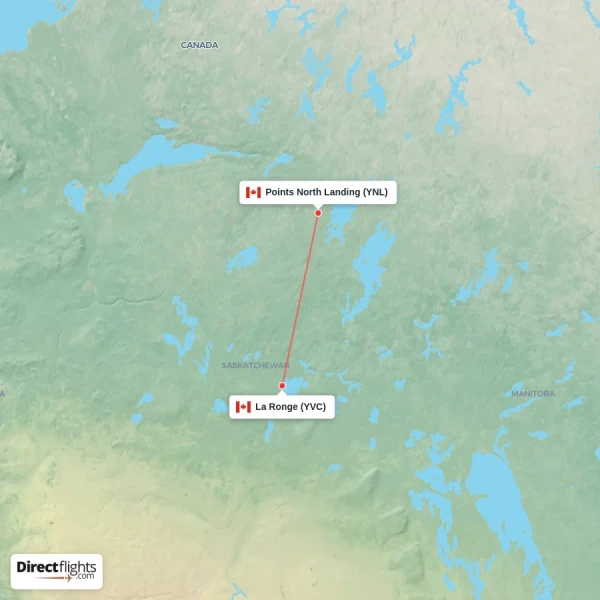 Points North Landing - La Ronge direct flight map