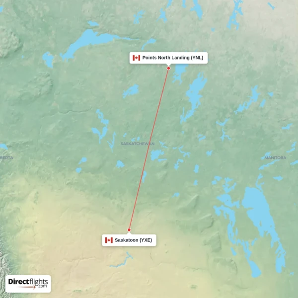 Points North Landing - Saskatoon direct flight map
