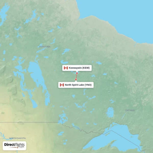 North Spirit Lake - Keewaywin direct flight map