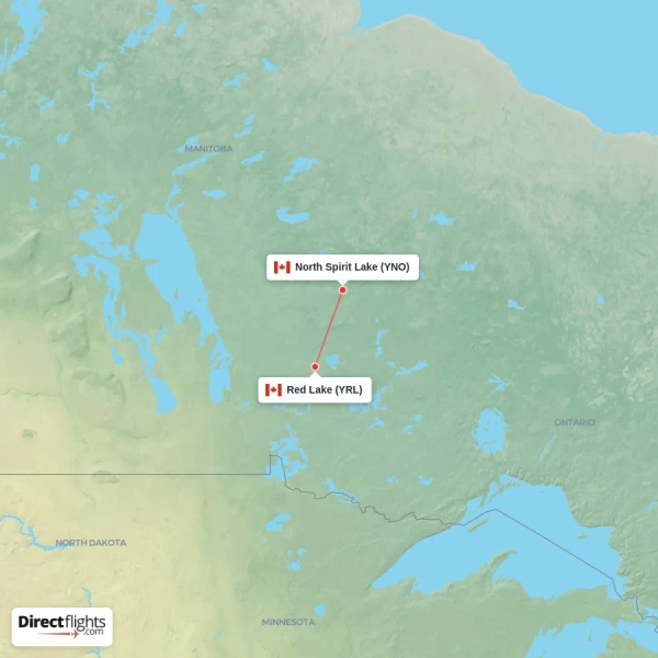 North Spirit Lake - Red Lake direct flight map