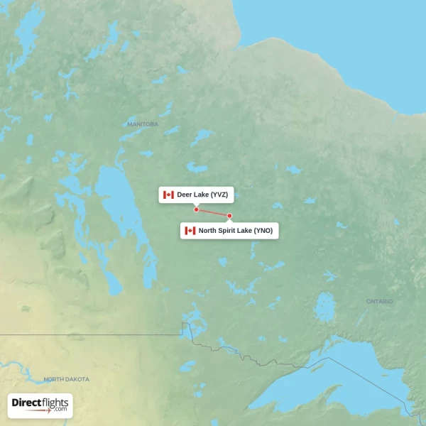 North Spirit Lake - Deer Lake direct flight map