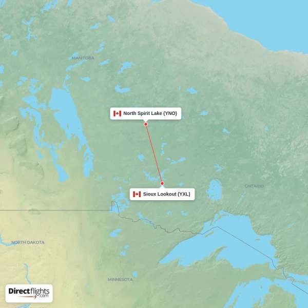 North Spirit Lake - Sioux Lookout direct flight map