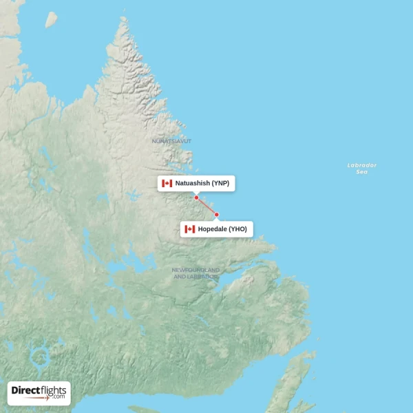Natuashish - Hopedale direct flight map