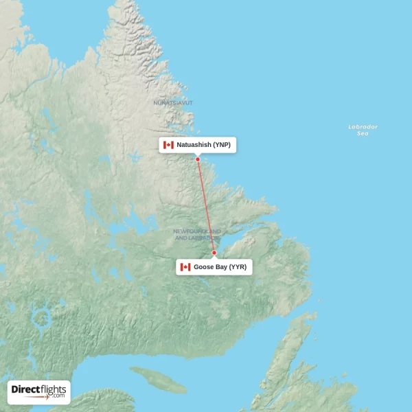 Natuashish - Goose Bay direct flight map