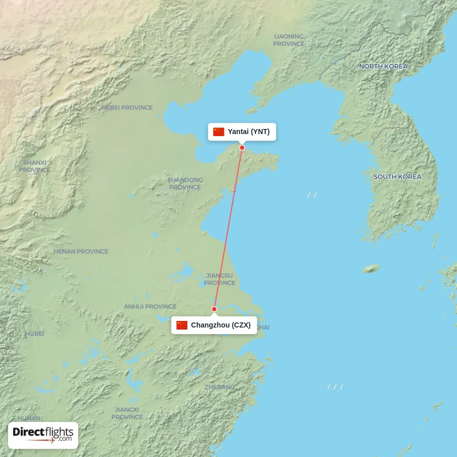 YNT - CZX route map