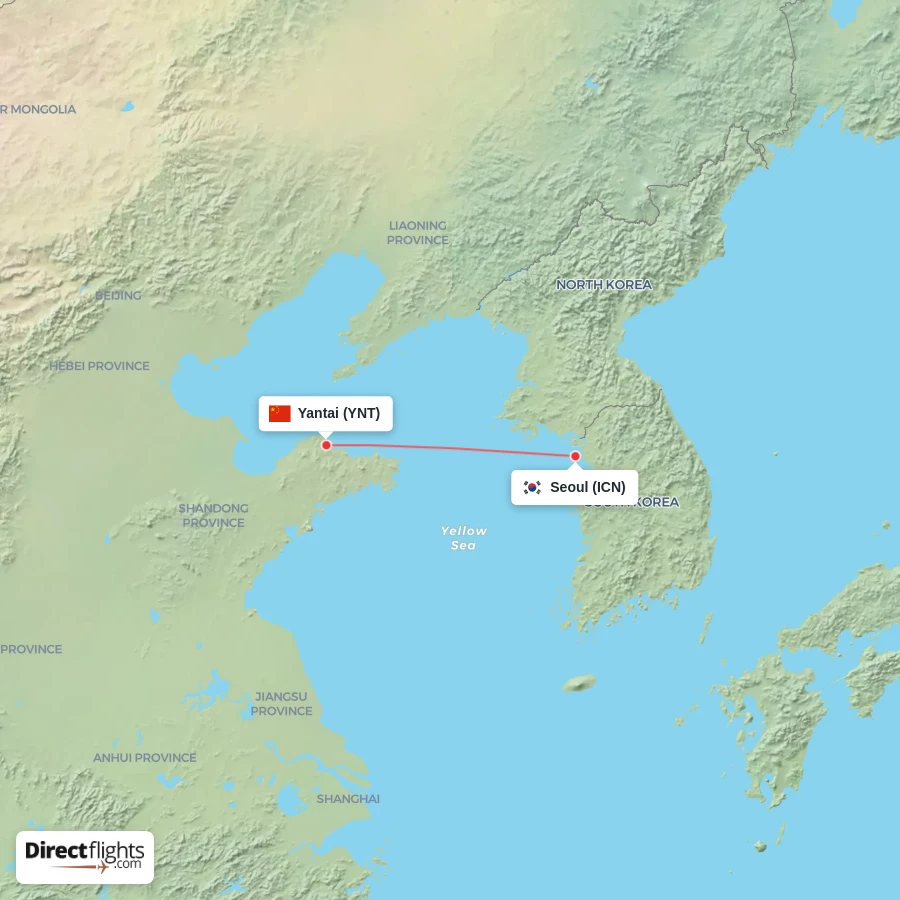 YNT - ICN route map