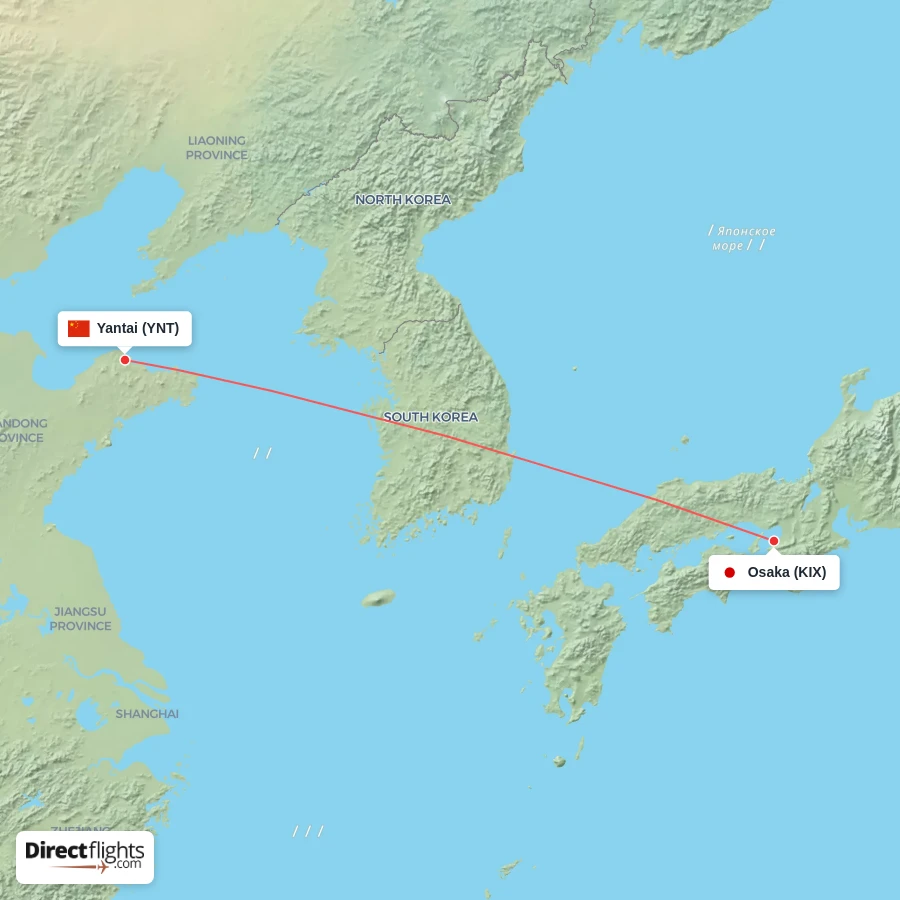 YNT - KIX route map