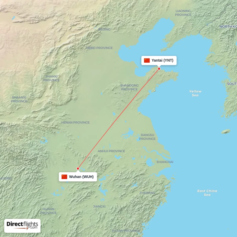 YNT - WUH route map