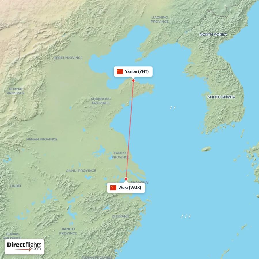 YNT - WUX route map