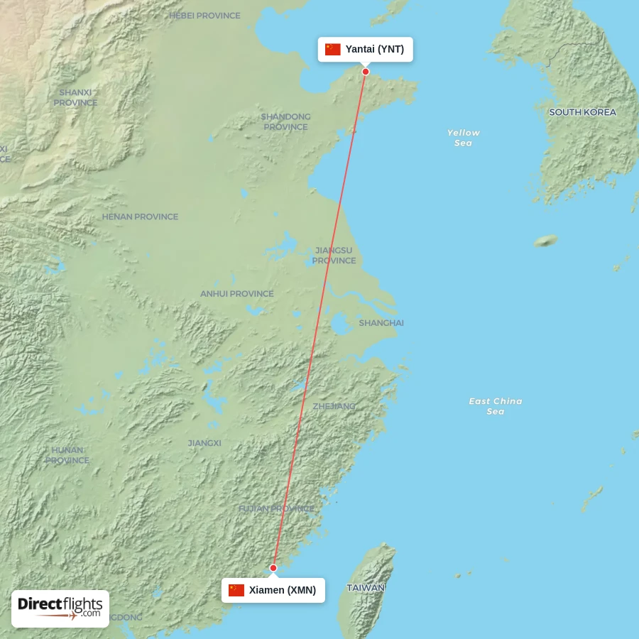 YNT - XMN route map