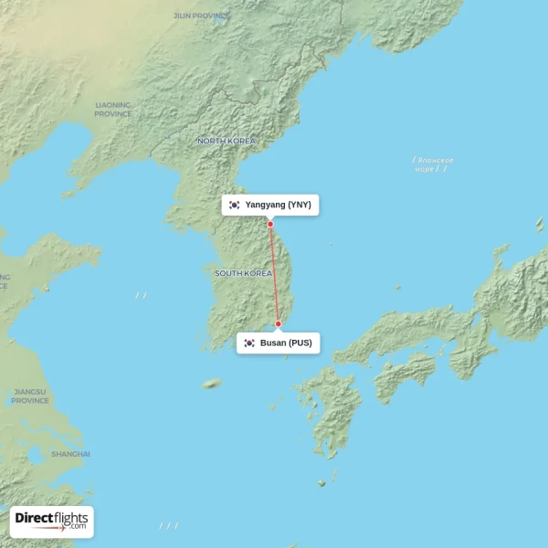 Yangyang - Busan direct flight map