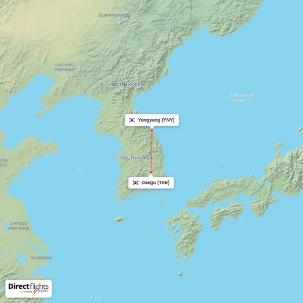 Yangyang - Daegu direct flight map