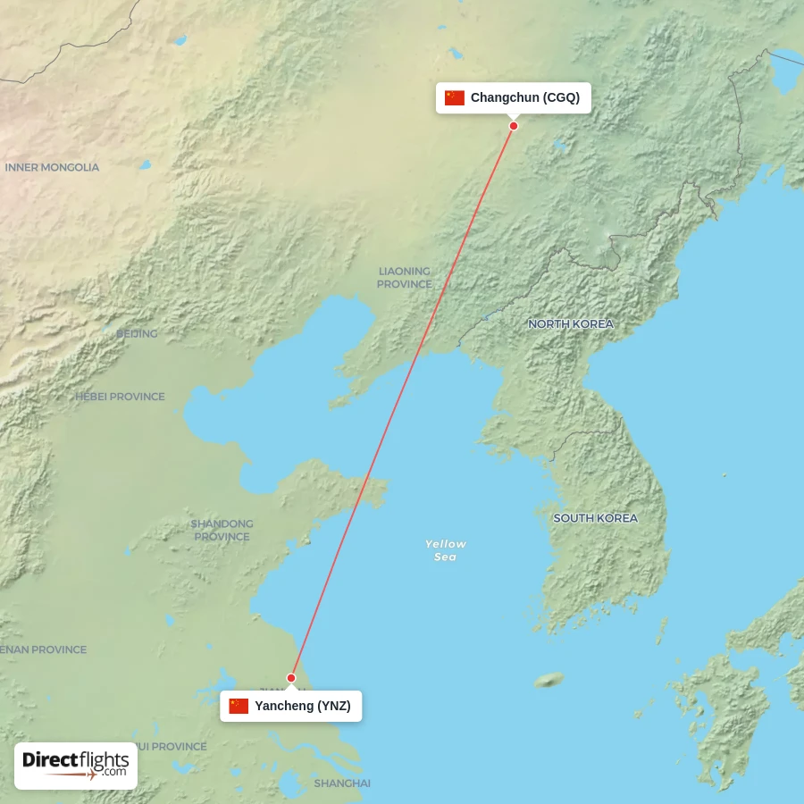 YNZ - CGQ route map