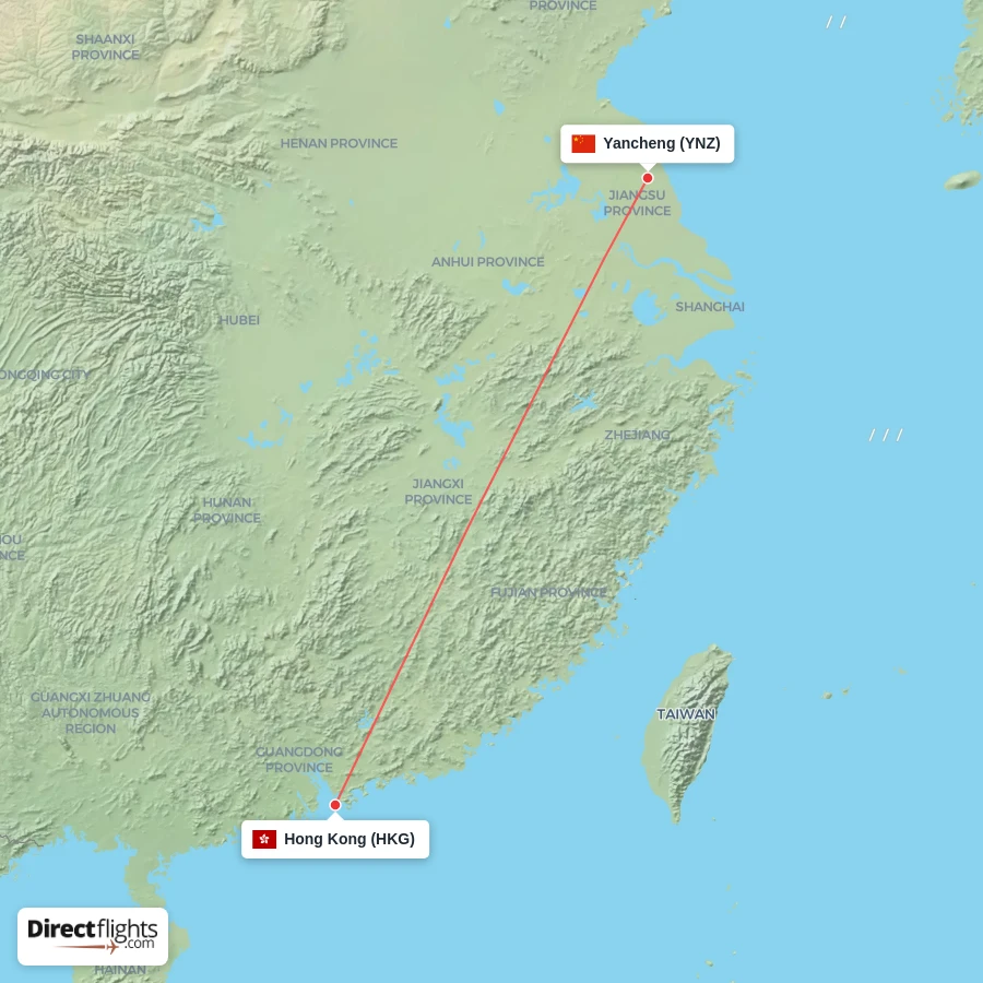 YNZ - HKG route map