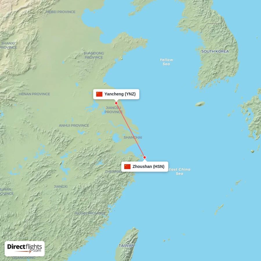 YNZ - HSN route map