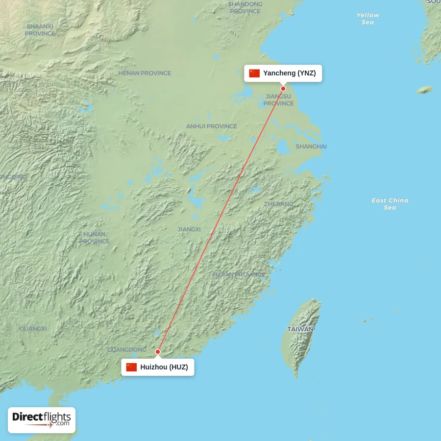 YNZ - HUZ route map