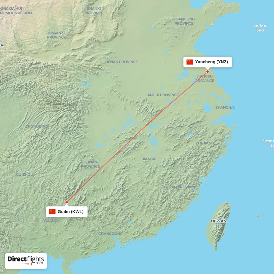 YNZ - KWL route map