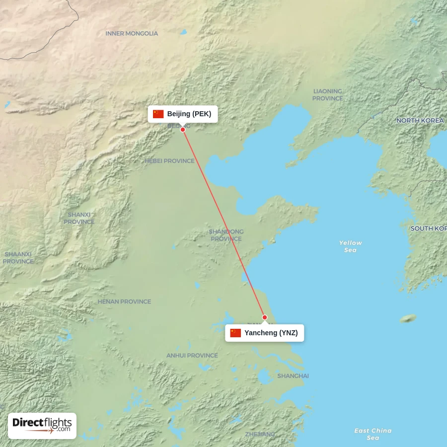 YNZ - PEK route map