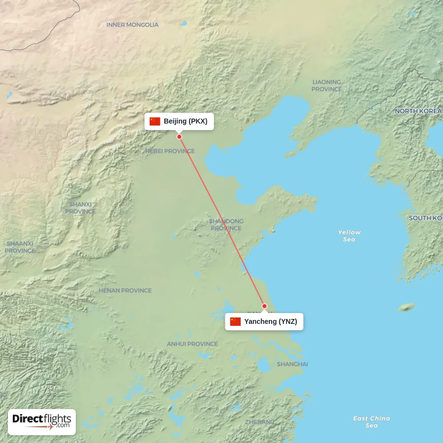 YNZ - PKX route map