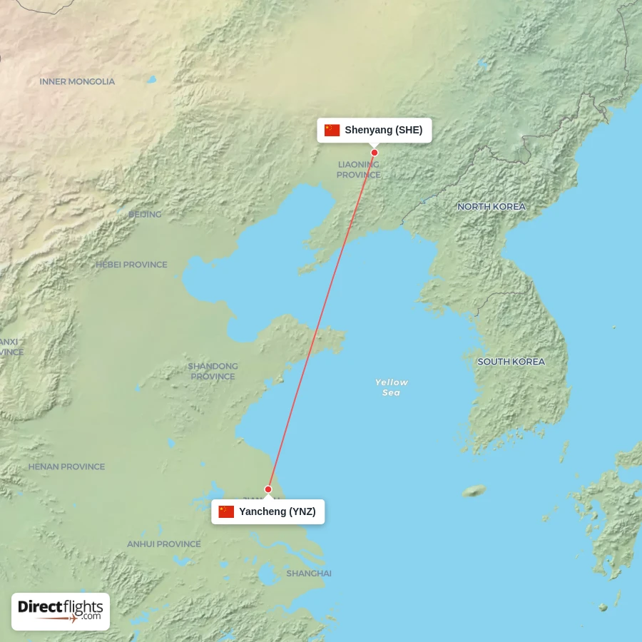 YNZ - SHE route map