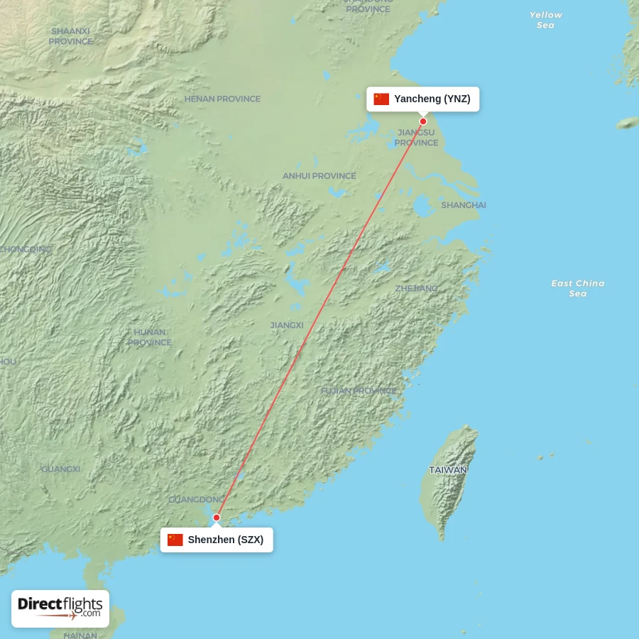 YNZ - SZX route map