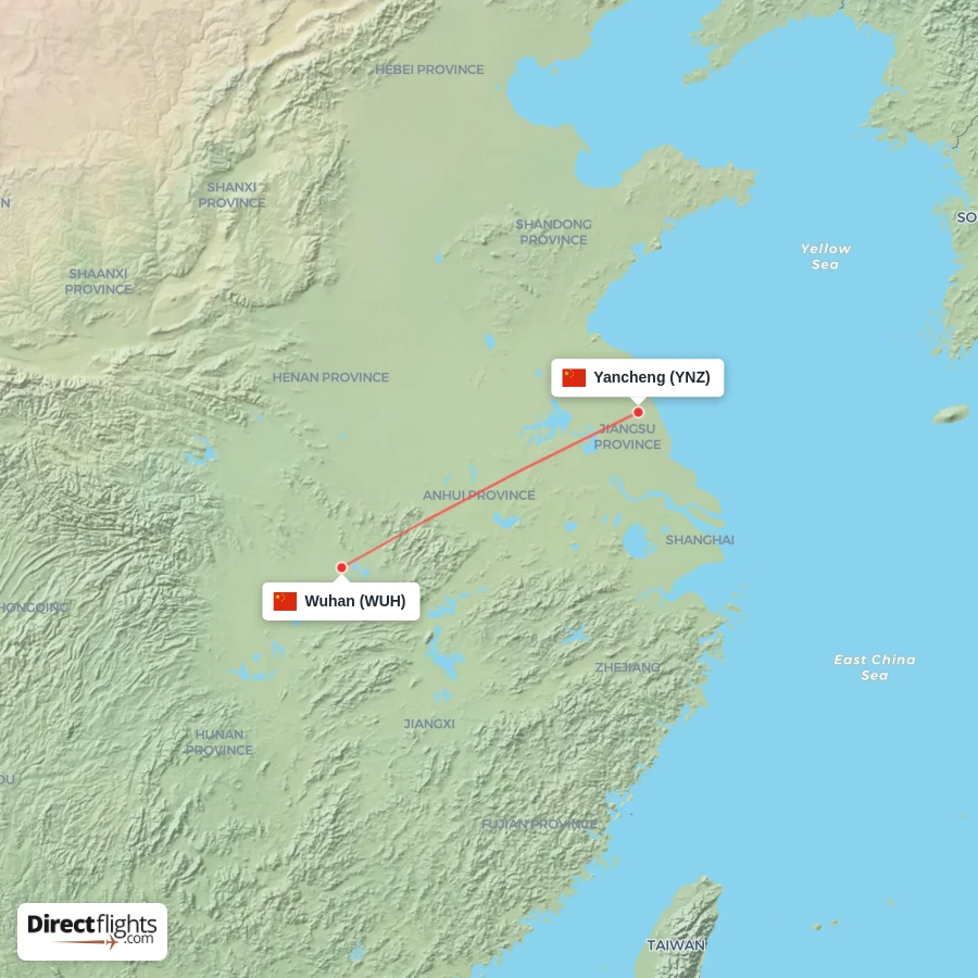 YNZ - WUH route map