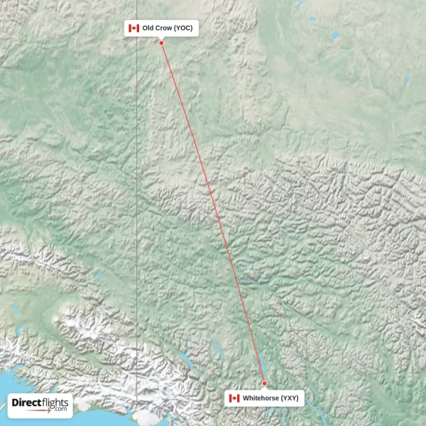 Old Crow - Whitehorse direct flight map