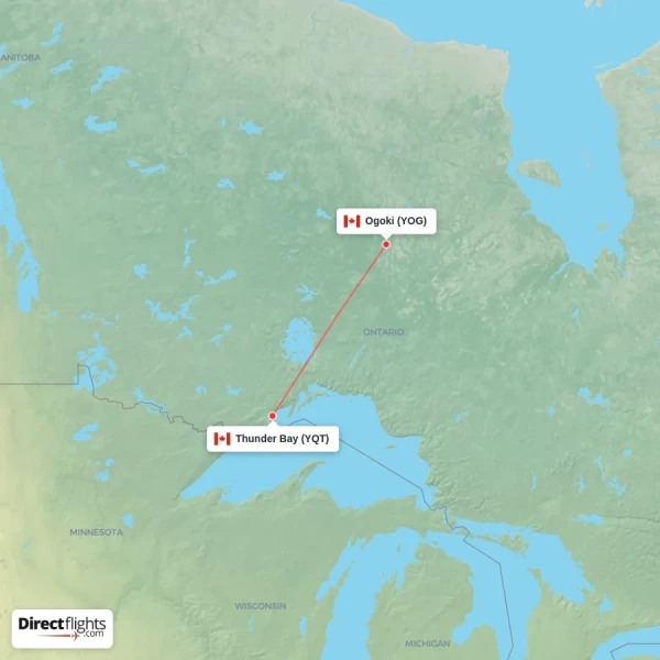Ogoki - Thunder Bay direct flight map
