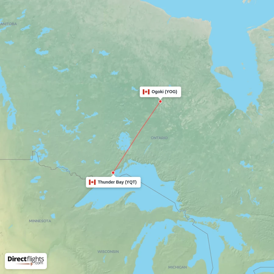 YOG - YQT route map