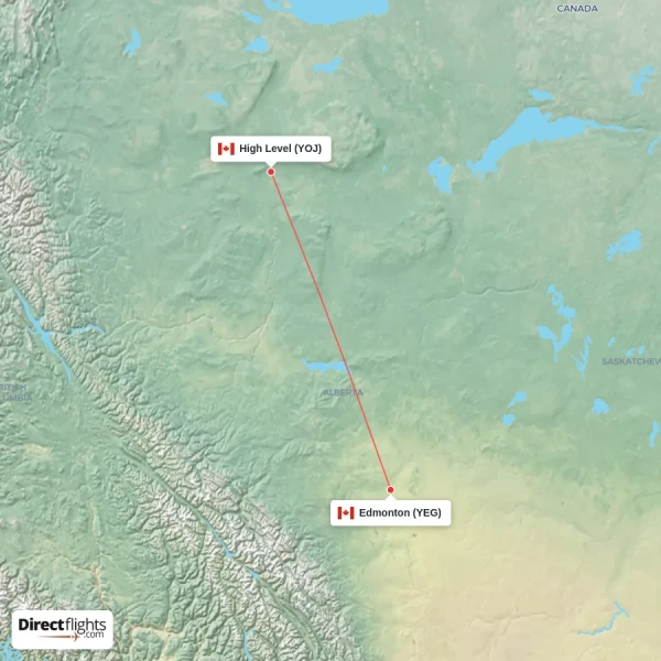 High Level - Edmonton direct flight map