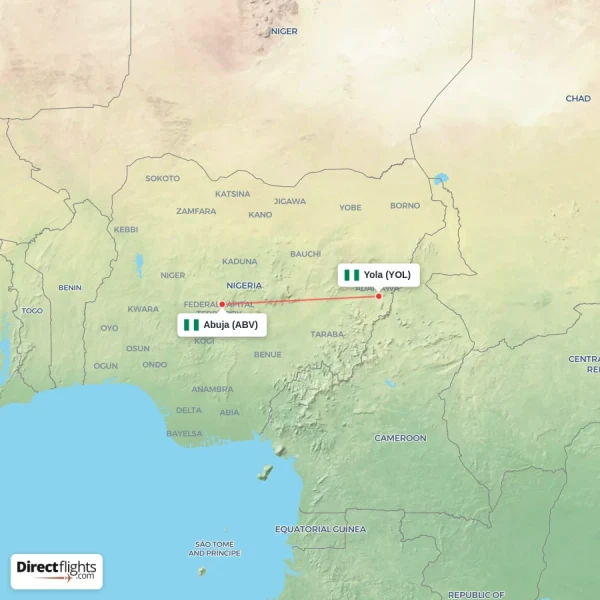 Yola - Abuja direct flight map