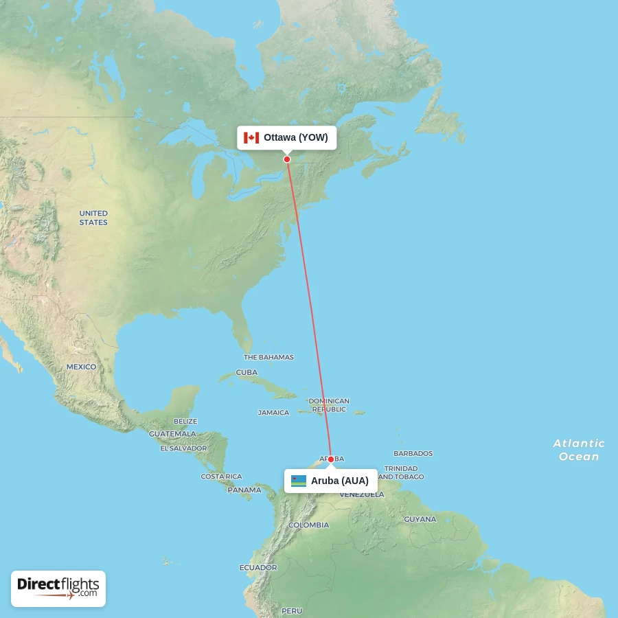 YOW - AUA route map