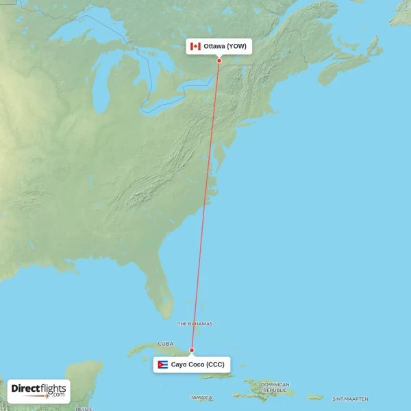 Ottawa - Cayo Coco direct flight map