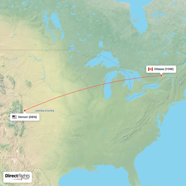Ottawa - Denver direct flight map