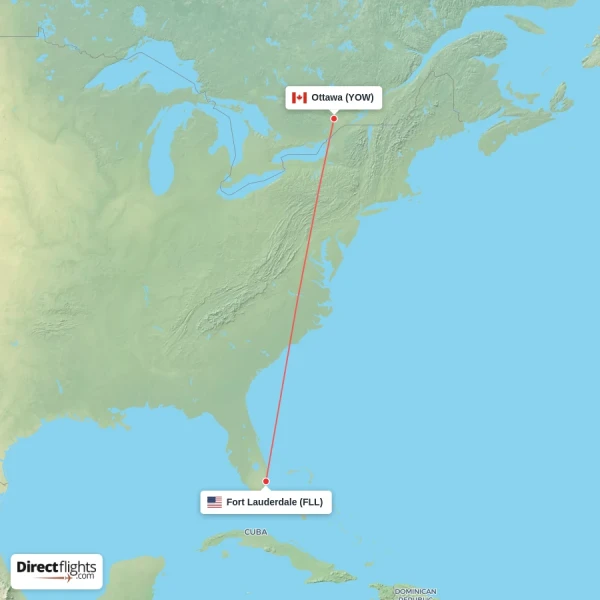 Ottawa - Fort Lauderdale direct flight map