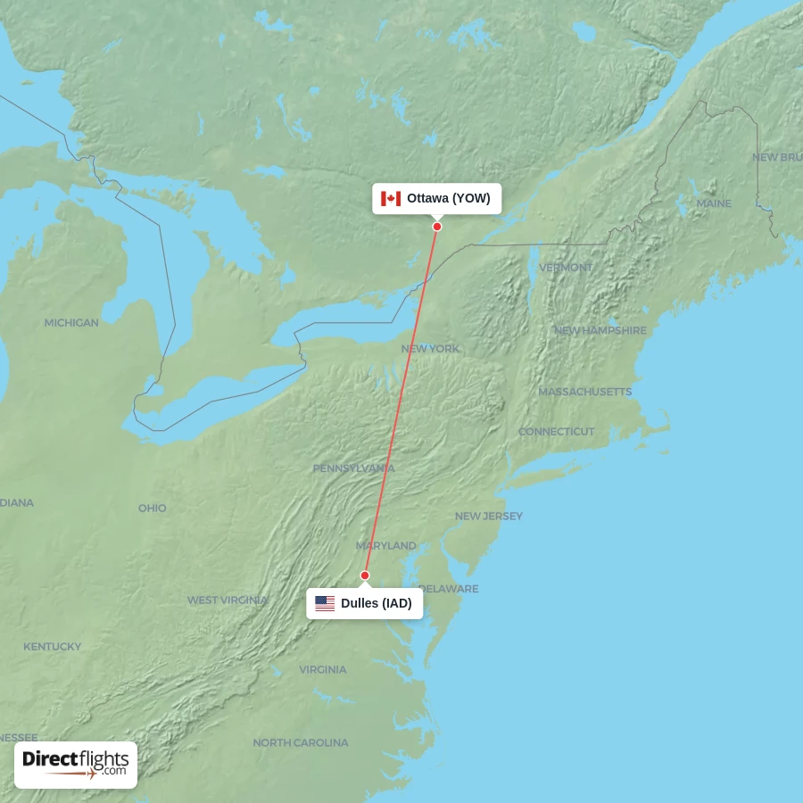 YOW - IAD route map
