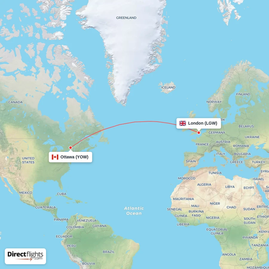 YOW - LGW route map