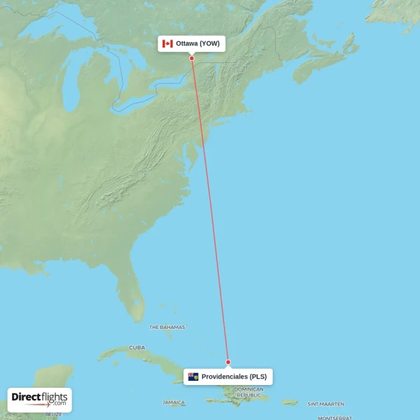 Ottawa - Providenciales direct flight map