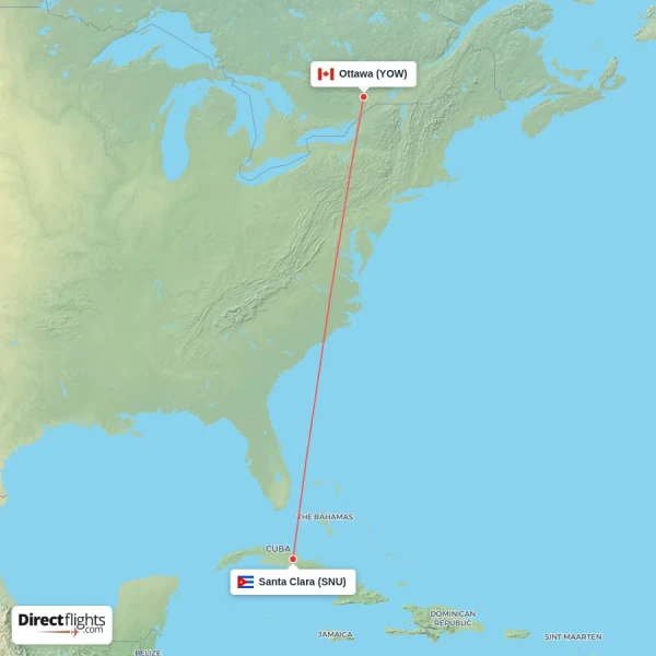 Ottawa - Santa Clara direct flight map