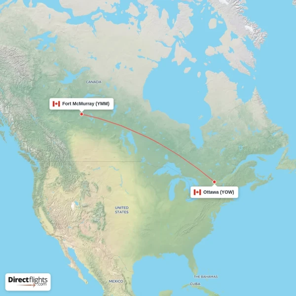 Ottawa - Fort McMurray direct flight map
