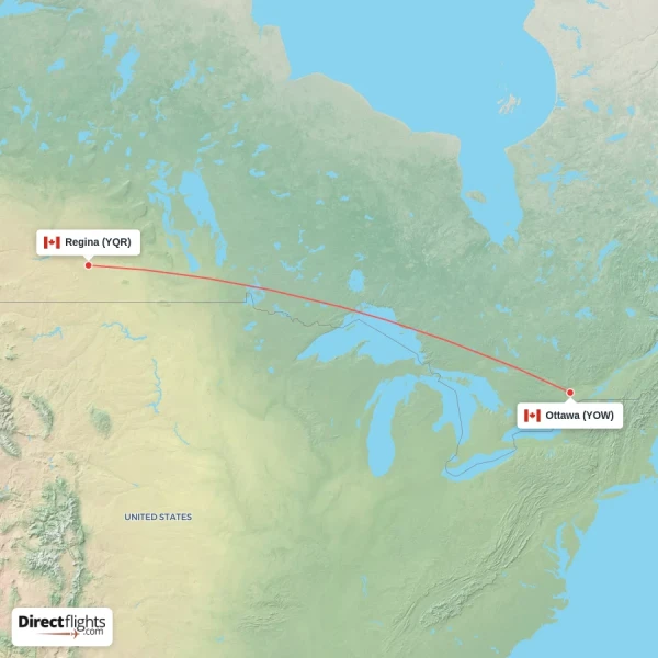 Ottawa - Regina direct flight map