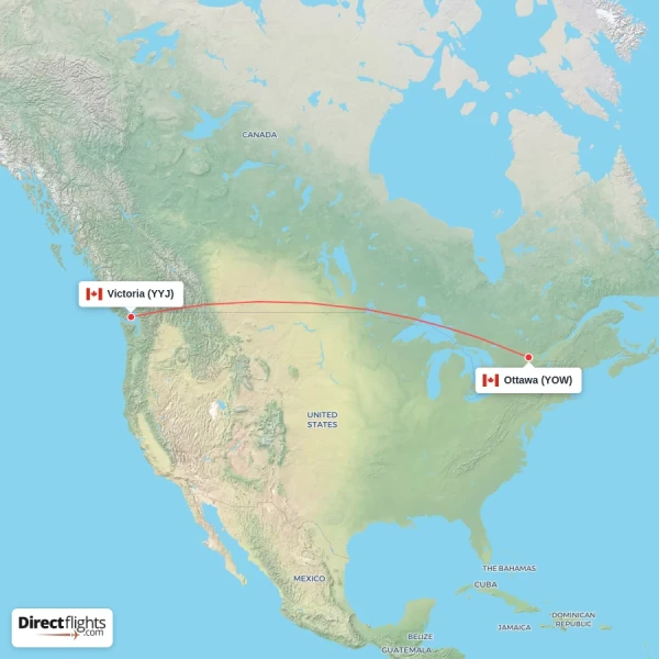 Ottawa - Victoria direct flight map