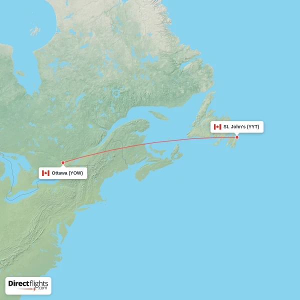 Ottawa - St. John's direct flight map