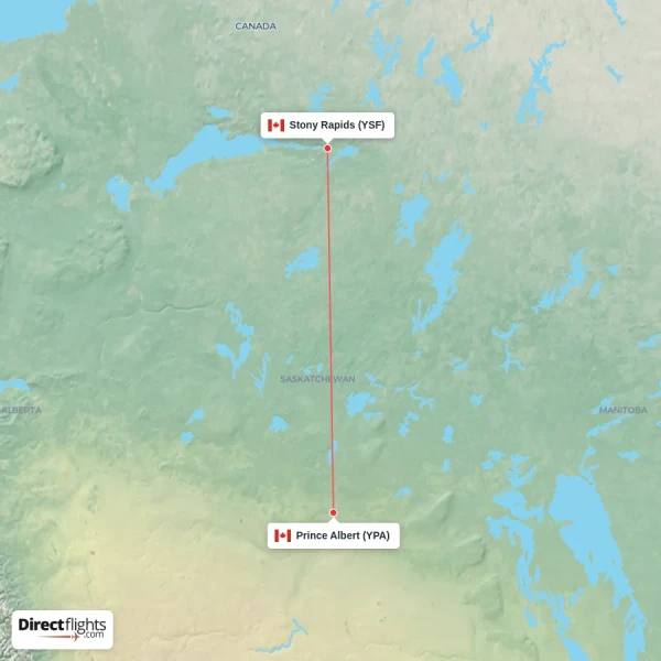Prince Albert - Stony Rapids direct flight map