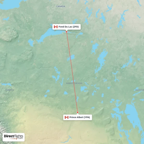 Prince Albert - Fond Du Lac direct flight map