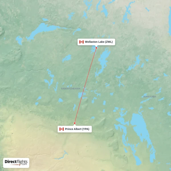 Prince Albert - Wollaston Lake direct flight map