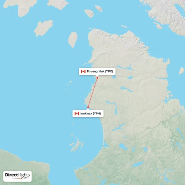 Inukjuak - Povungnituk direct flight map