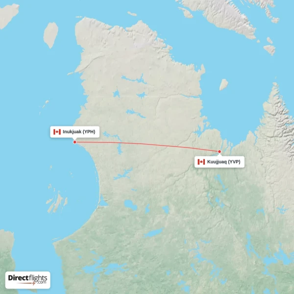 Inukjuak - Kuujjuaq direct flight map